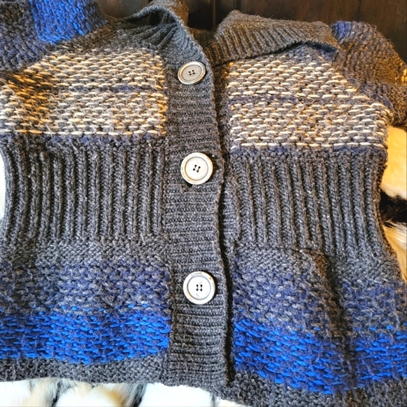 Free People Cable Knit Wool Blend Short Sleeve Sweater | Small | Gray & Blue - Picture 12 of 14